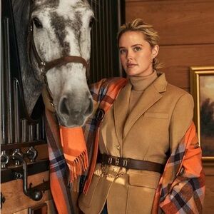 Lauren Ralph Lauren Plaid Fringe-Trim Twill Poncho Small / Medium